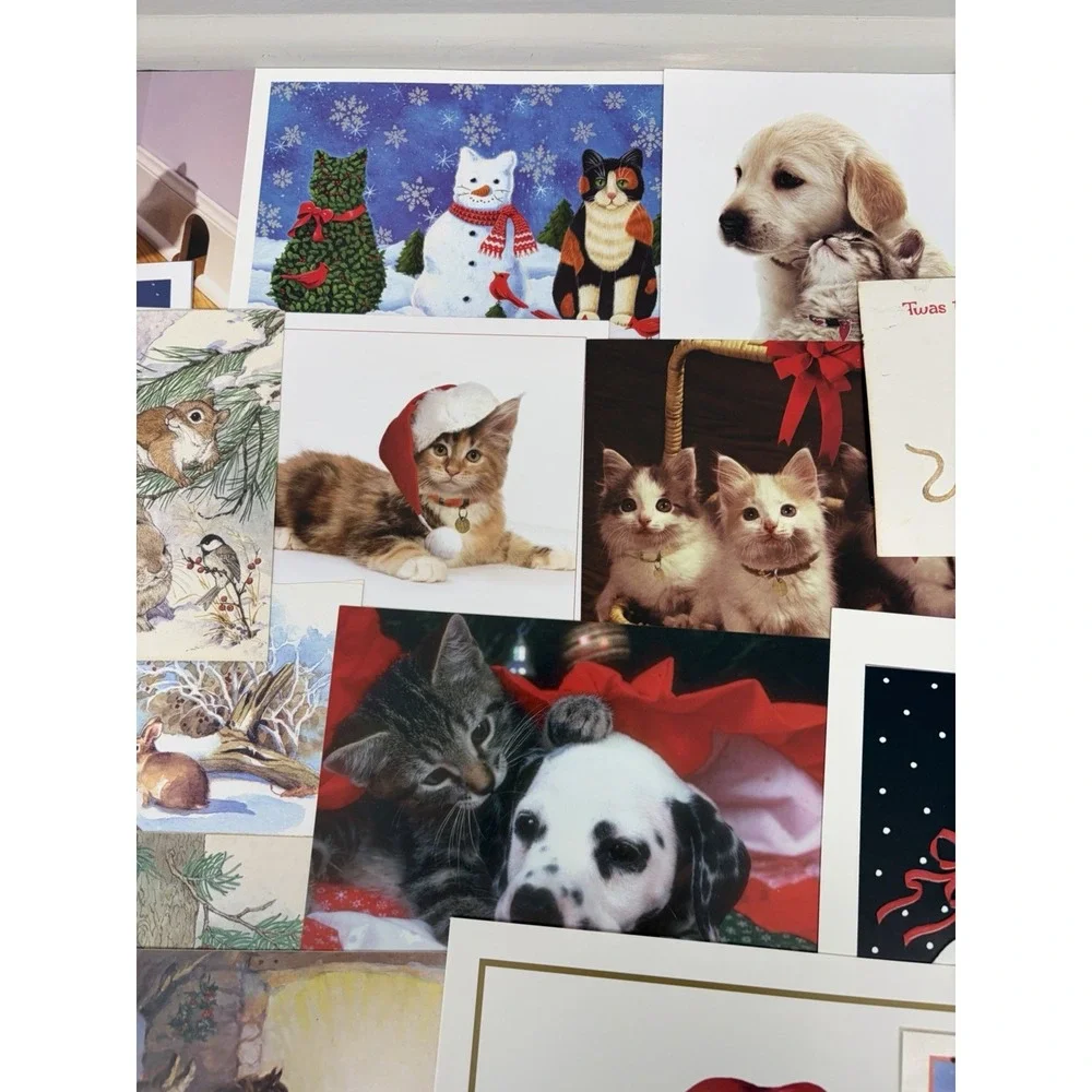Vintage Animal Christmas Cards Fronts ONLY Scrapbooking Crafts Decoupage 50+